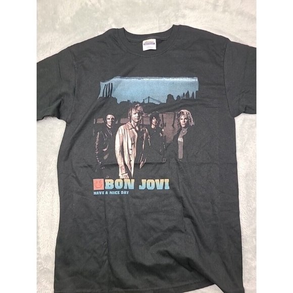 Vintage 2005 06 Bon Jovi Have A Nice‎ Day Black Tour Concert Shirt Med Dates Tee - Picture 1 of 11